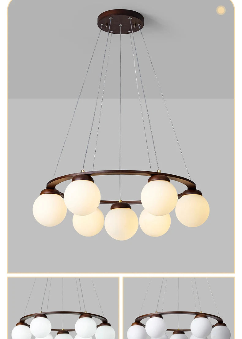 Nordic Wood Ring Chandelier – Modern LED Pendant Light for Dining Room & Living Room