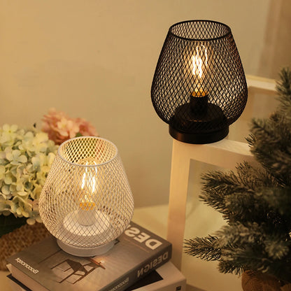 Industrial Birdcage Table Lamp – Retro Iron Geometric LED Night Light