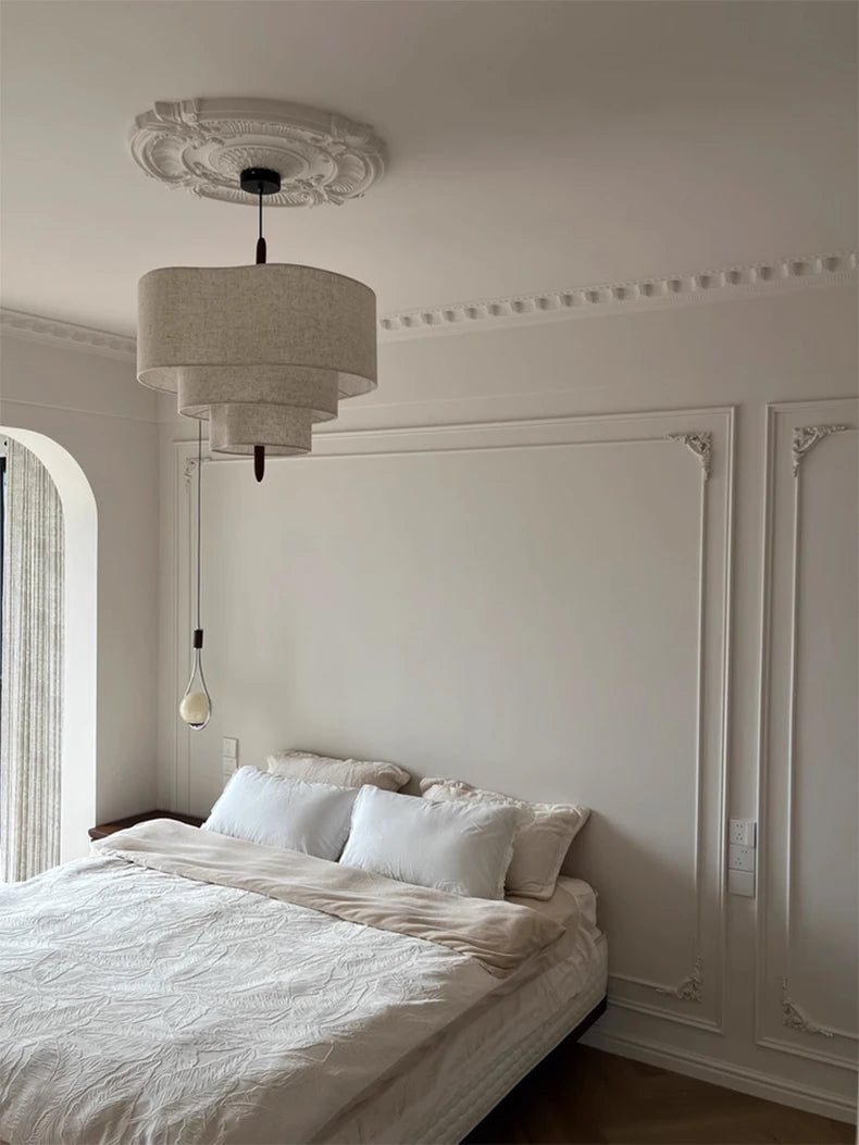 Nordic Wabi-Sabi Fabric Pendant Light – Minimalist Chandelier for Living & Dining Room