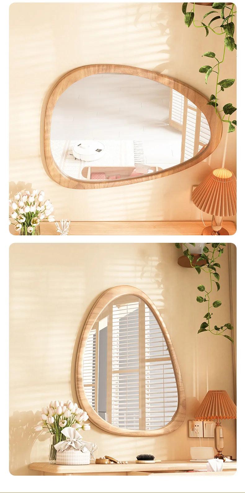 Asymmetrical Wooden Wall Mirror
