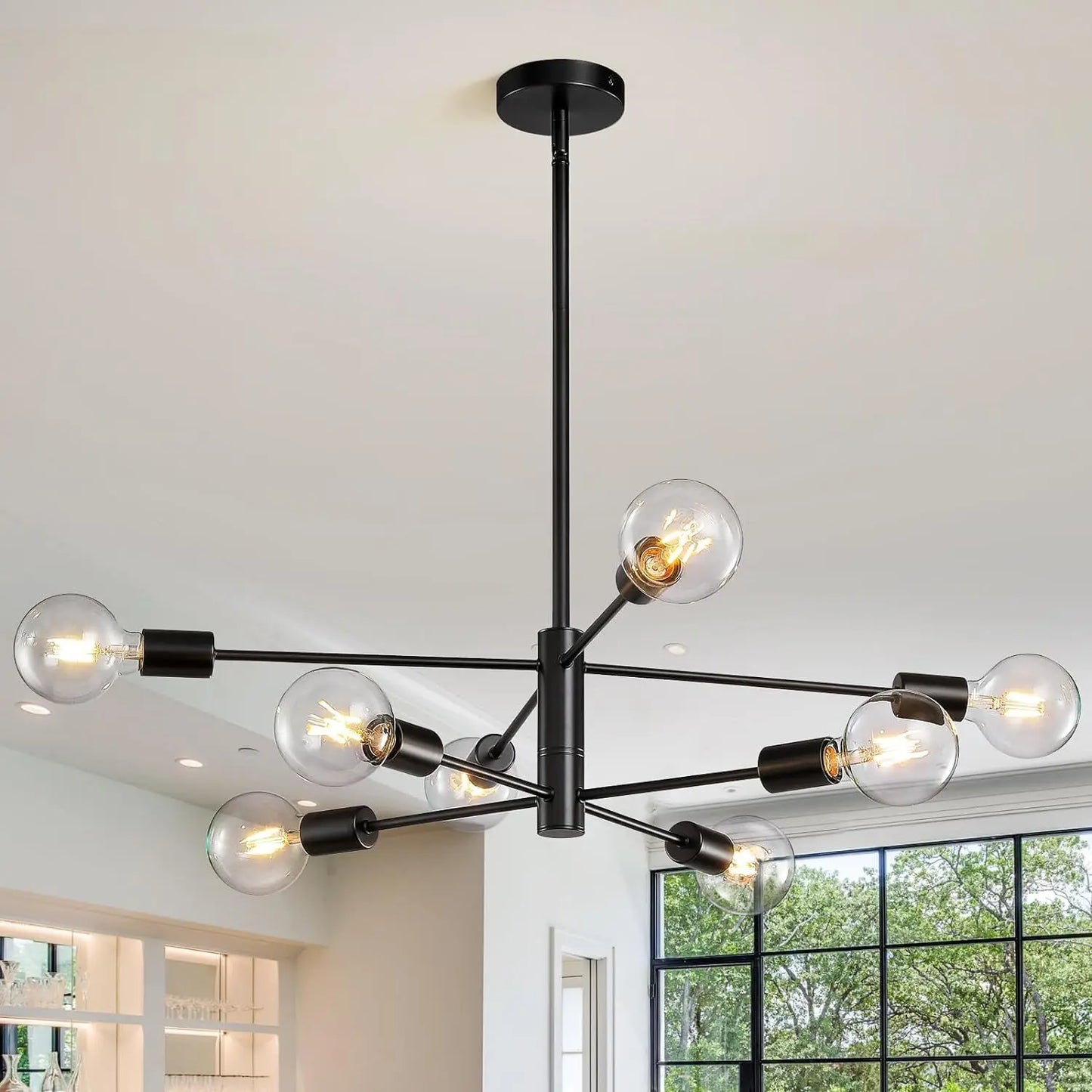 Multi-Head Chandelier – Modern Gold & Black LED Ceiling Light for Living & Dining Room