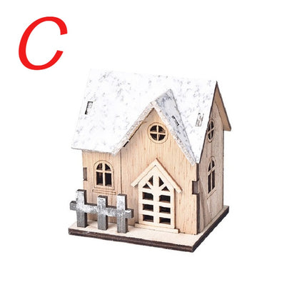 Casa de madera de luz LED navideña cabina luminosa decoraciones de Feliz Navidad para el hogar adornos de árbol de Navidad DIY regalos de niños Año Nuevo