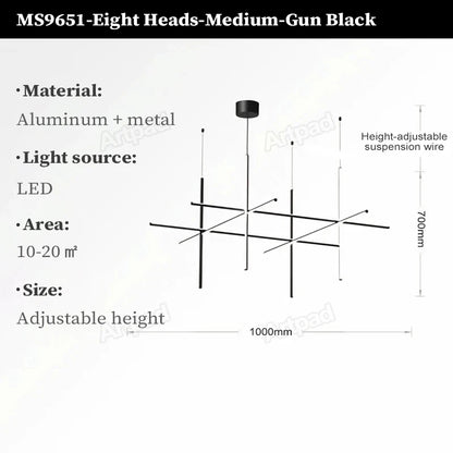 Italian Designer Tube Chandelier – Post-Modern LED Gold & Chrome Pendant Light