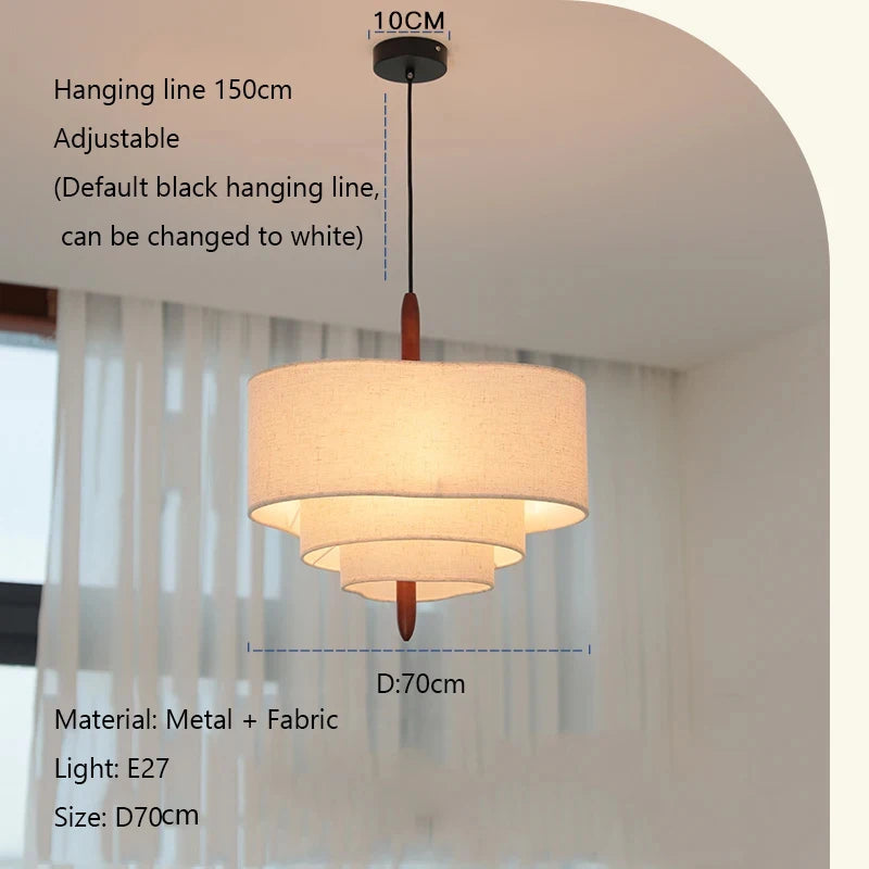 Nordic Wabi-Sabi Fabric Pendant Light – Minimalist Chandelier for Living & Dining Room