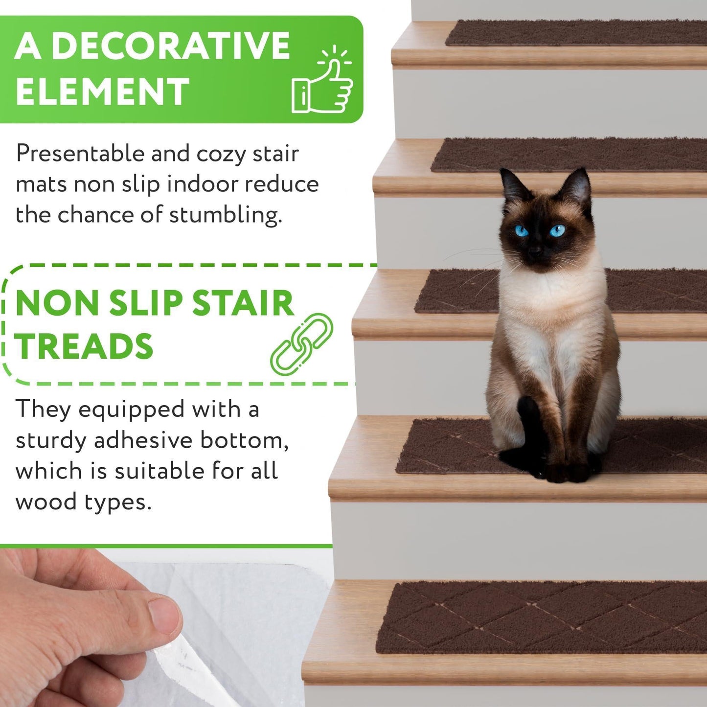 Carpet Stair Treads for Wooden Steps Indoor 8x30 inch Pack of 15 Adhesive Treads