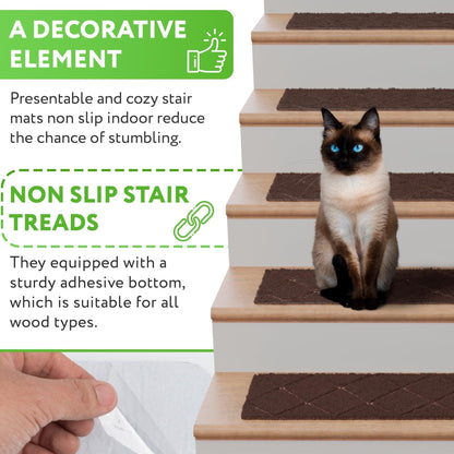 Carpet Stair Treads for Wooden Steps Indoor 8x30 inch Pack of 15 Adhesive Treads