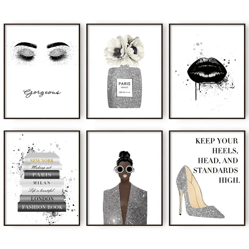 Glamor Fashion Gray Canvas Wall Art for Girls' Room