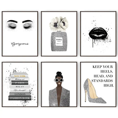 Glamor Fashion Gray Canvas Wall Art for Girls' Room