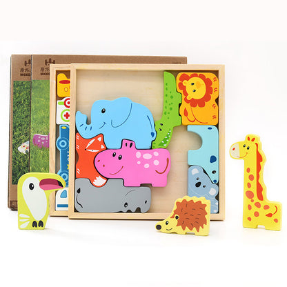 3D Wooden Animal Puzzle Match Educational Toy