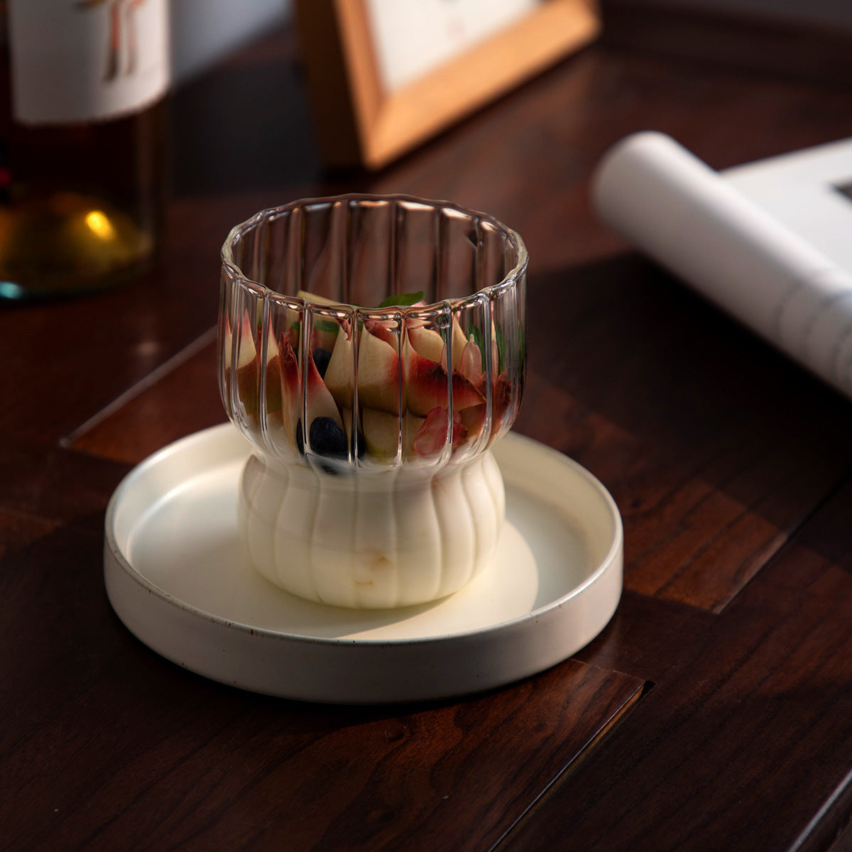 Cute Striped Glass Cup for Ice Cream and Breakfast