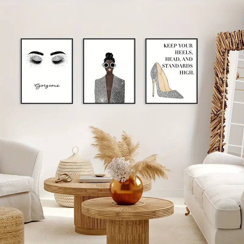 Glamor Fashion Gray Canvas Wall Art for Girls' Room