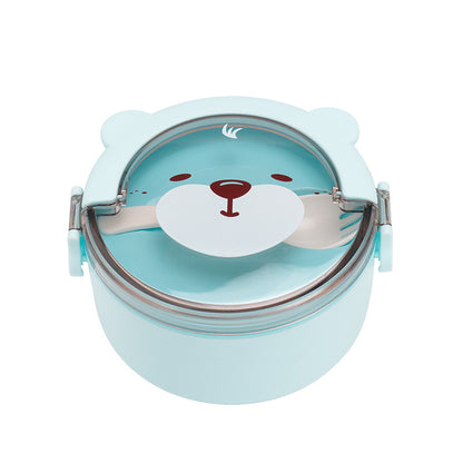 Cartoon Round Portable Lunch Box for Students and Workers
