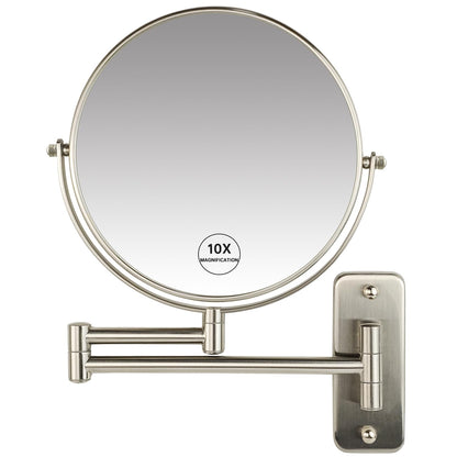 JANEEVA 8" Wall Mounted Makeup Mirror 1X/10X Magnifying Mirror with 360° Extendable Arm Mirror for Bathroom-Double Sided Vanity Mirror for Man & Woman (Brushed Nickel)