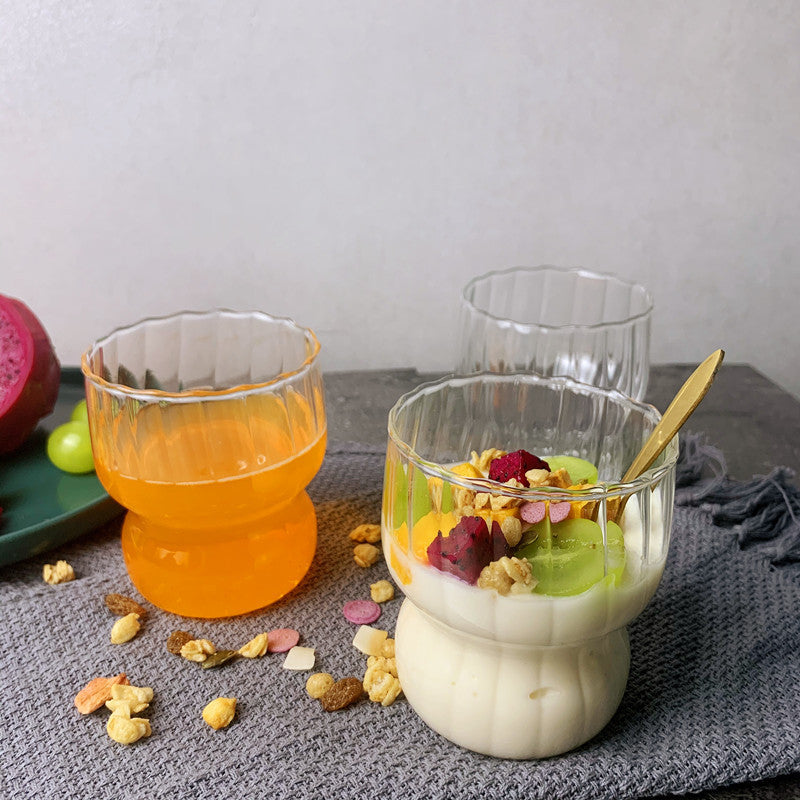 Cute Striped Glass Cup for Ice Cream and Breakfast