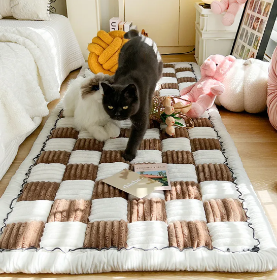 Cream Plush Floor & Bed Cushion Mat – Non-Slip Tatami Pad