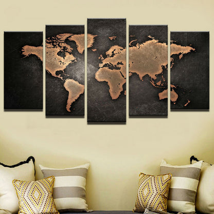 5-Piece World Map Canvas Wall Art Decor