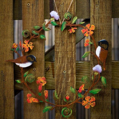 Metal Bird and Flower Garland for Outdoor Decor