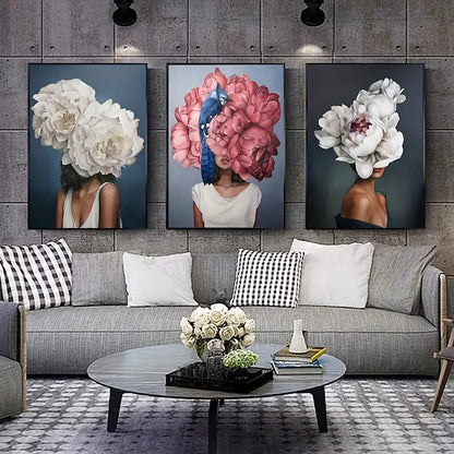 3pcs Frameless Abstract Floral Canvas Wall Art Set