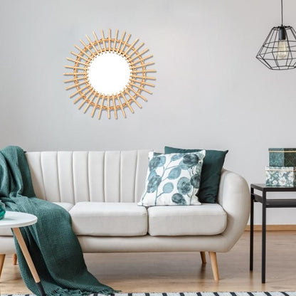 Gold Woven Decorative Mirror - Nordic Handmade Bamboo Wall Art