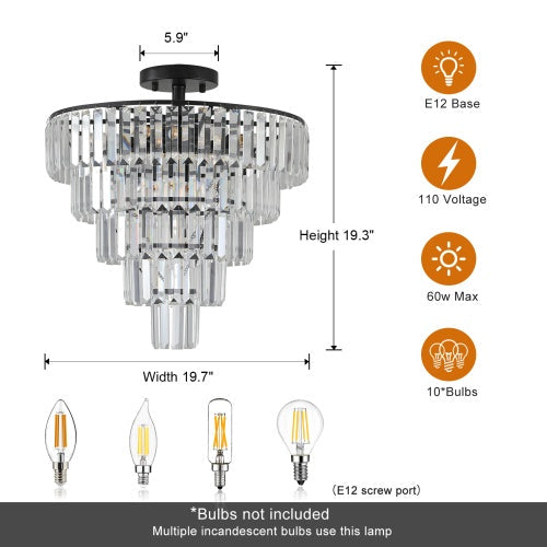 Large Black Crystal Chandelier – Contemporary Style for Living Room, Dining Room & Bedroom