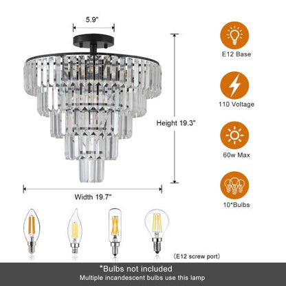 Large Black Crystal Chandelier – Contemporary Style for Living Room, Dining Room & Bedroom