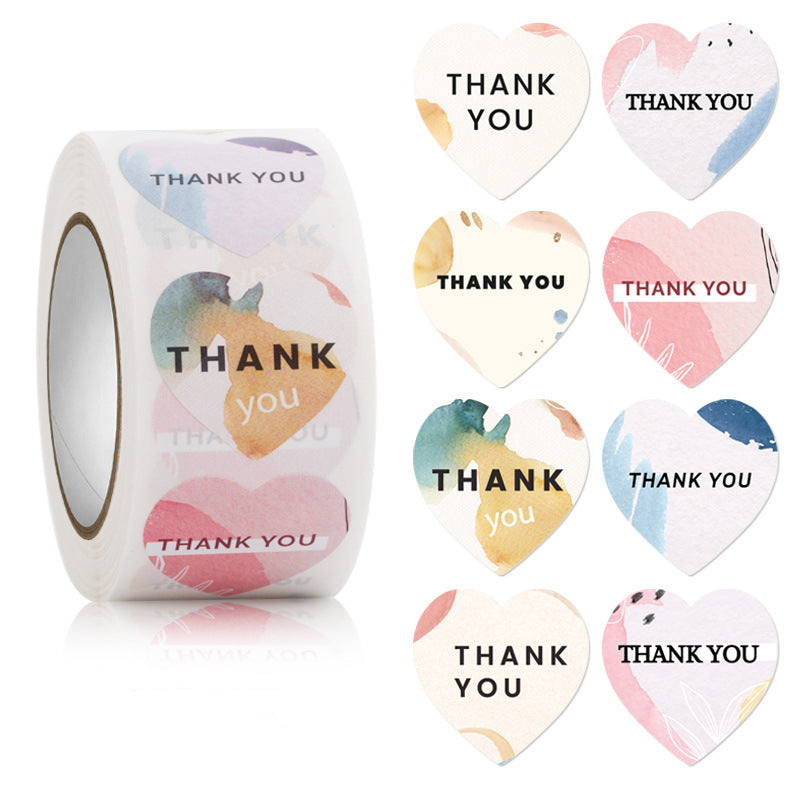 Heart-Shaped Floral Thank You Decorative Stickers