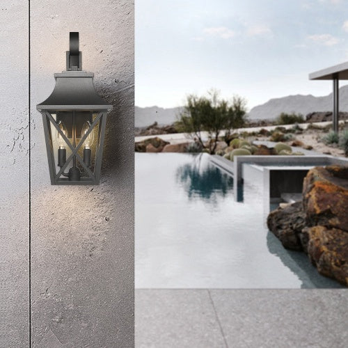 Farmhouse Outdoor Wall Light – Industrial Glass Exterior Sconce, Waterproof