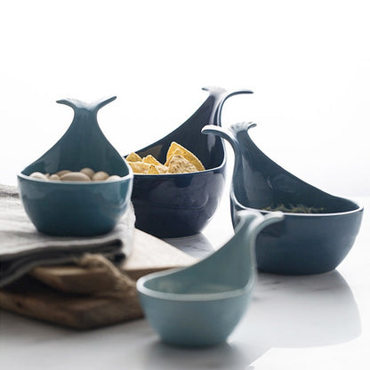 Jingdezhen Ceramic Irregular Bowl Set with Handles