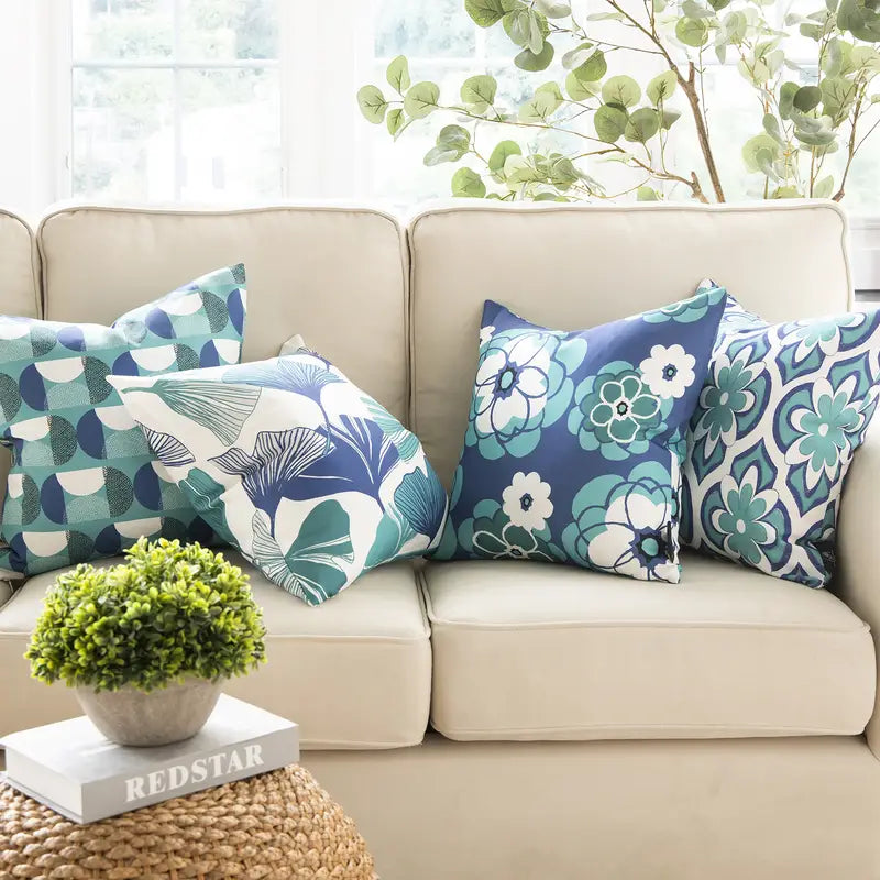 4pcs Ginkgo Biloba Geometric Pattern Sofa Cushions