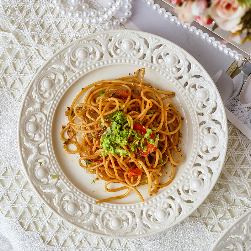French Embossed Ceramic Plate for Breakfast & Salad