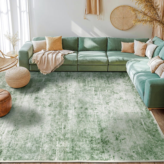 Shilucheng 9x12 Area Rugs for Living Room ClearanceMachine Washable Abstract Rugs with Non-Slip BackingModern Soft Low Pile Lager Carpet for Bedroom Under Bed Dining (Green)