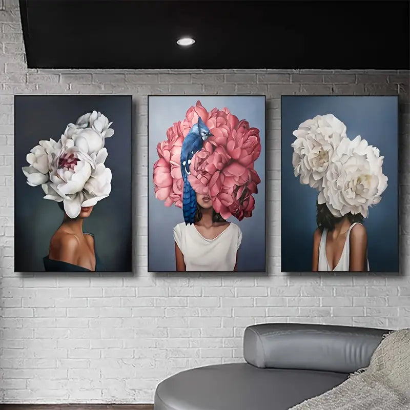 3pcs Frameless Abstract Floral Canvas Wall Art Set