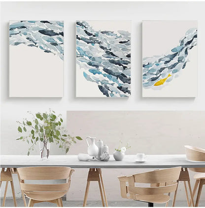 3pc Watercolor Fish Wall Art Canvas Posters (No Frames)