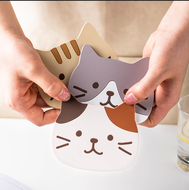 Cute Cat Silicone Coasters with Dog Expressions