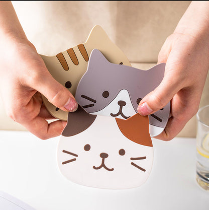 Cute Cat Silicone Coasters with Dog Expressions