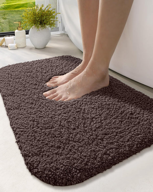 DEXI Bathroom Rug Mat Extra Soft and Absorbent Bath Rugs Washable Non-Slip Carpet Mat for Bathroom Floor Tub Shower Room 24"x16" Brown