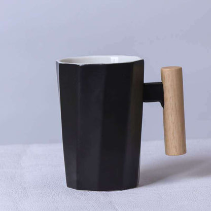 Customizable Ceramic Milk Mug with Wooden Handle
