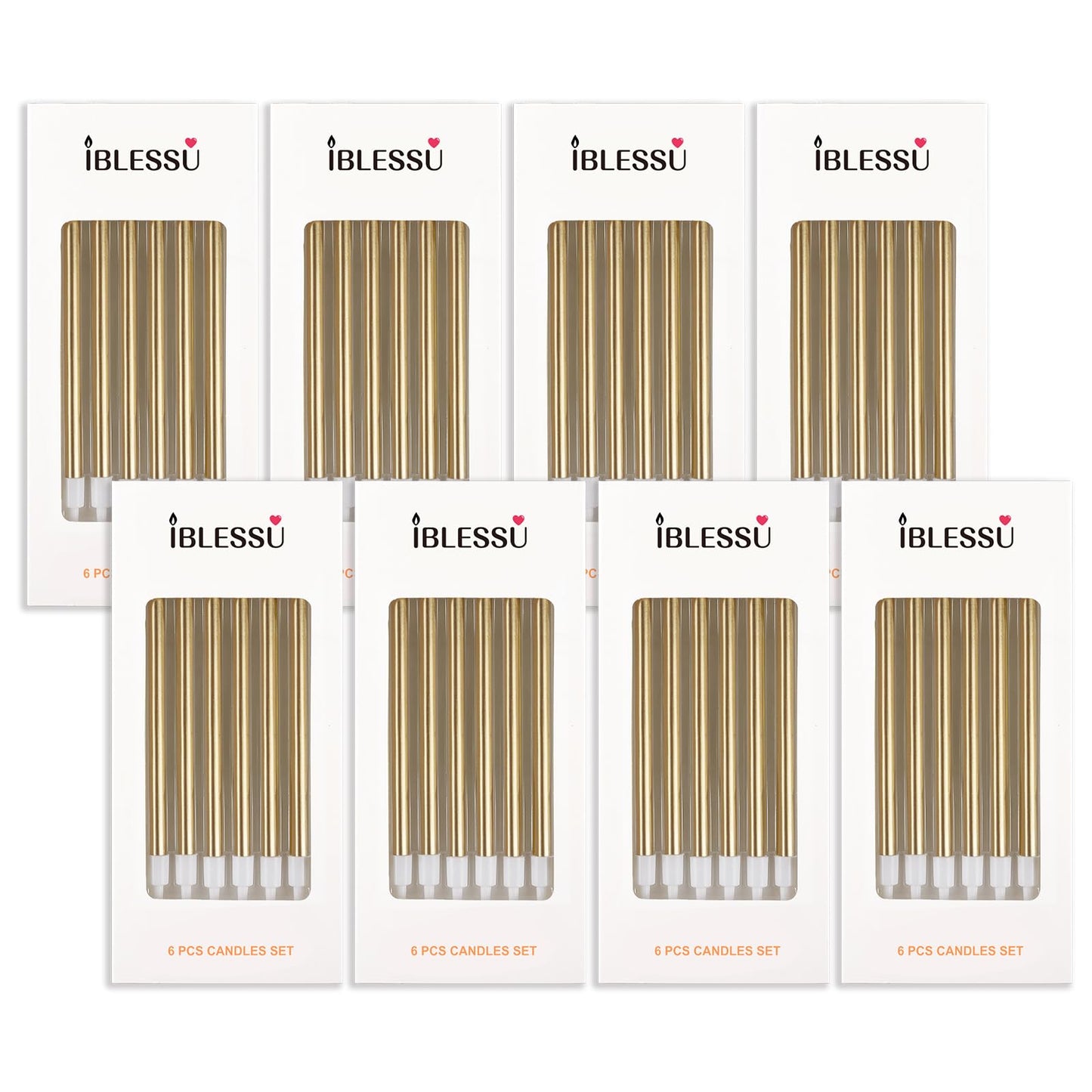 IBLESSU 48 Pcs Birthday Candles - Long Birthday Candles Cake Candles Tall Birthday Candles Party Candles Cake Candles for Birthday Wedding Decorations Champagne Gold Birthday Candle