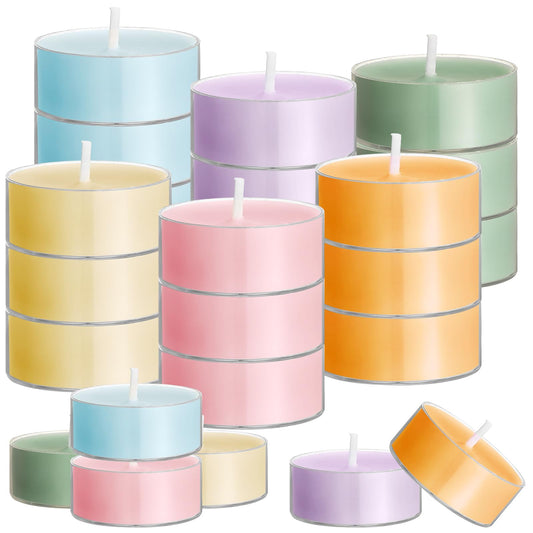 Conelist 24 Pack Colored Scented Tealight Candles Bulk Spring Small Fragrance Tea Lights in Clear Cups Colored Warmer Candles Aromatherapy Relaxing Mini Candles for Easter Holiday(Pastel Color)