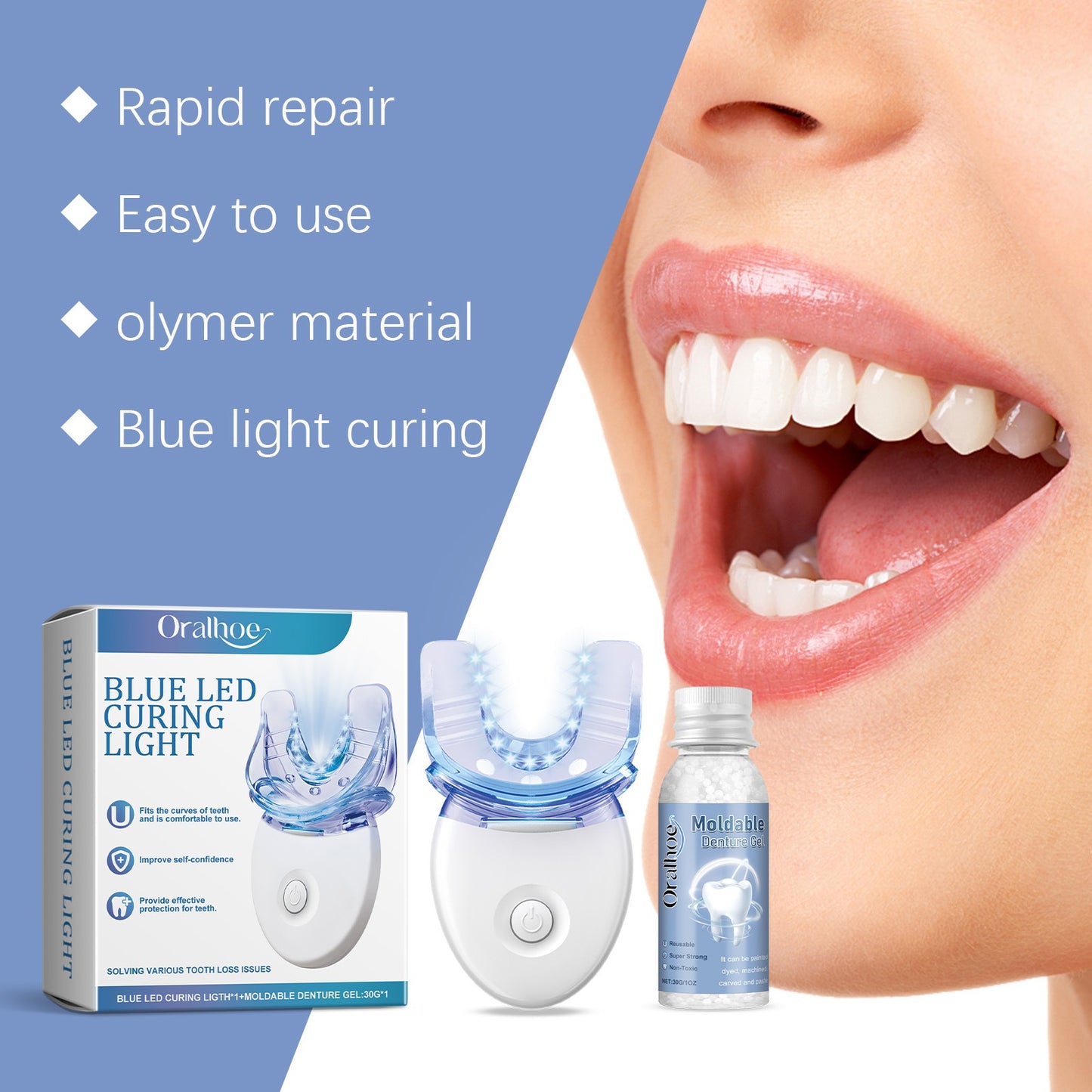 At-Home Tooth Whitening Kit with Blue Curing Lamp