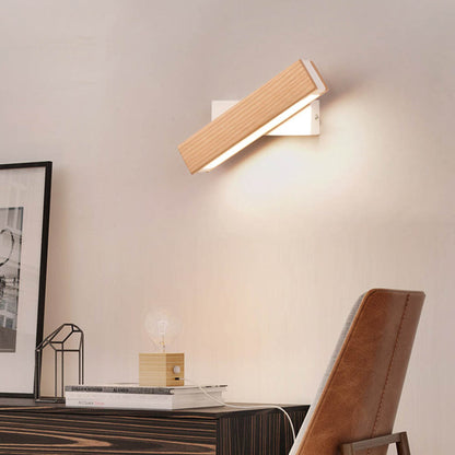 Minimalist Rotatable Wooden LED Wall Lamp for Bedroom