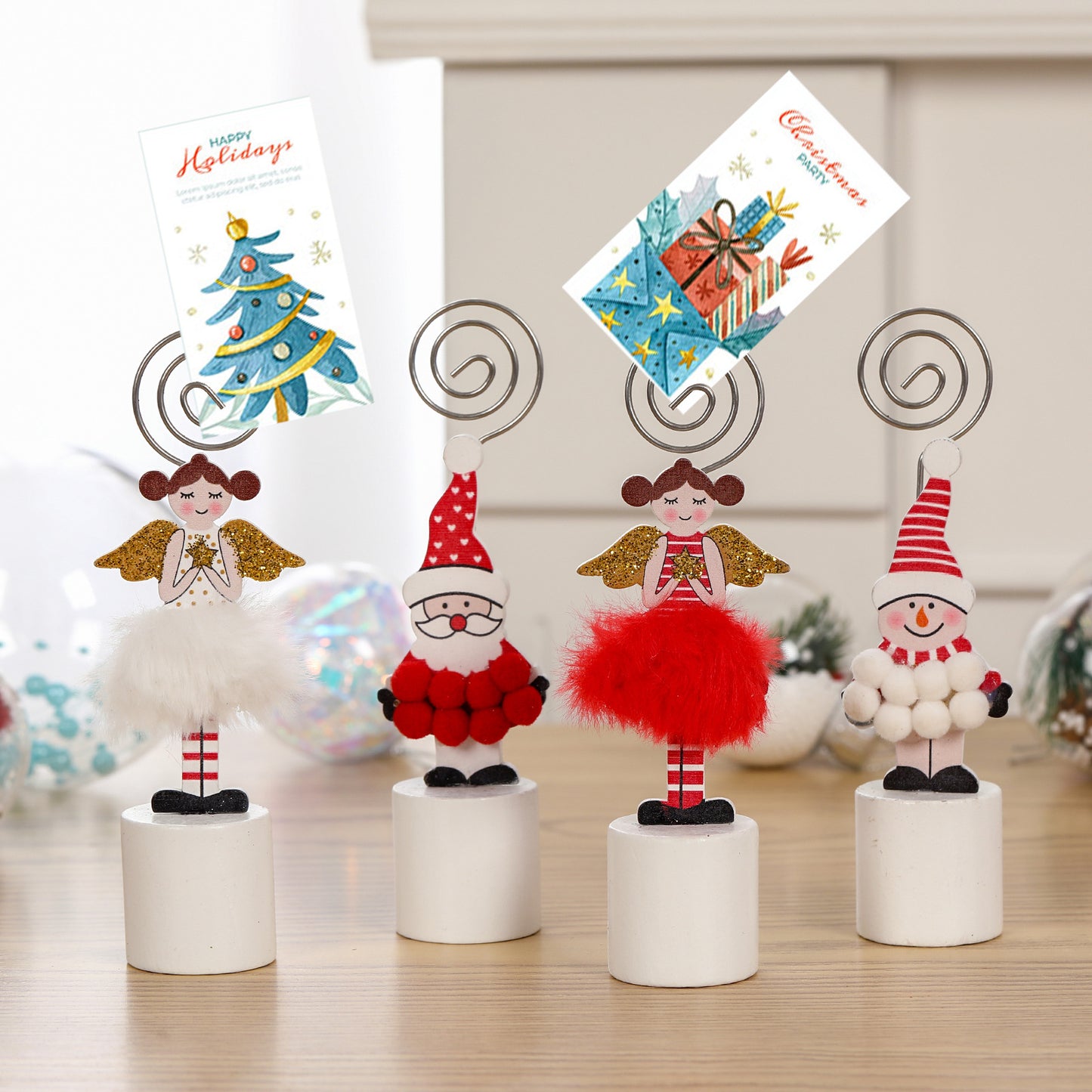 Wooden Christmas Santa Snowman Angel Decorative Clip