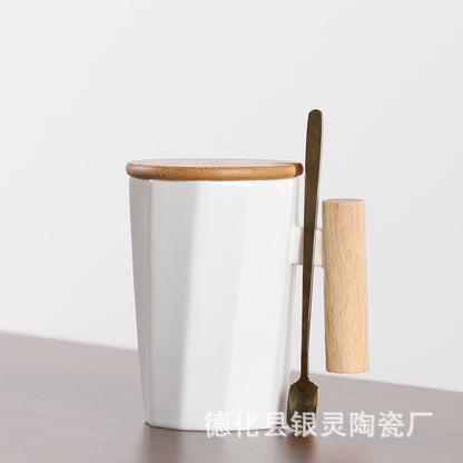 Customizable Ceramic Milk Mug with Wooden Handle