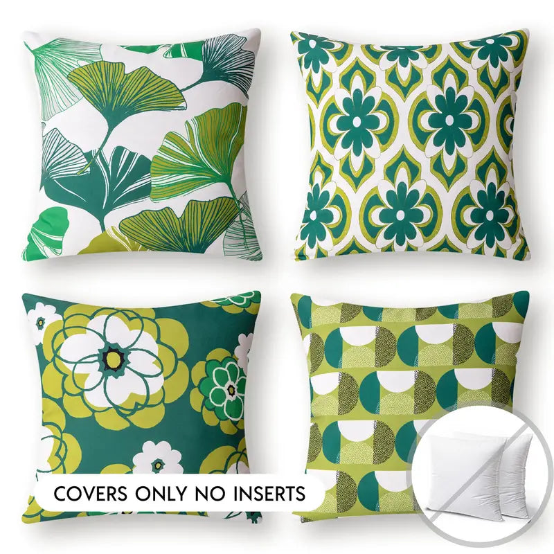 4pcs Ginkgo Biloba Geometric Pattern Sofa Cushions
