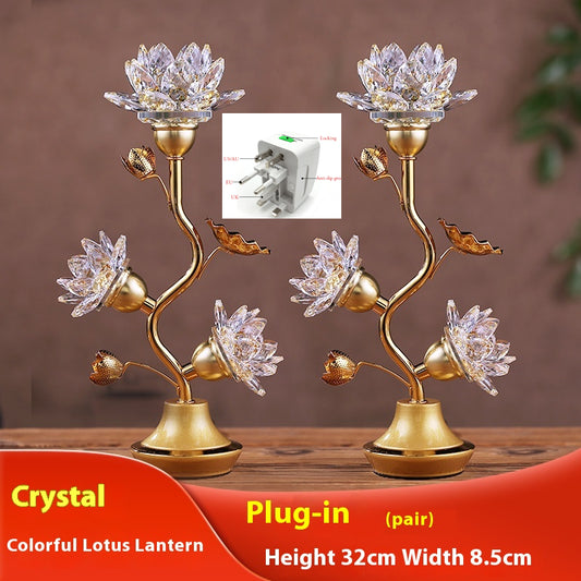 Colorful Lotus Crystal Pilot Lamp – Decorative LED Table Light (Set of 2)