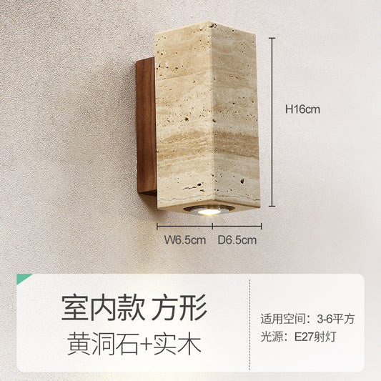 Japanese Wabi-Sabi Style Wooden Bedside Wall Lamp