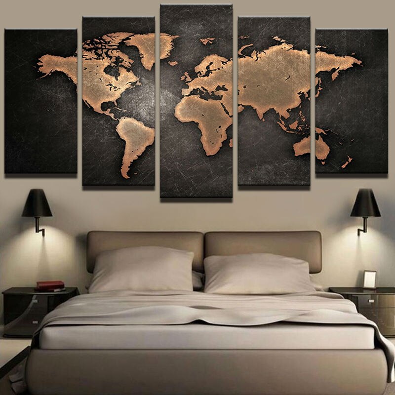 5-Piece World Map Canvas Wall Art Decor