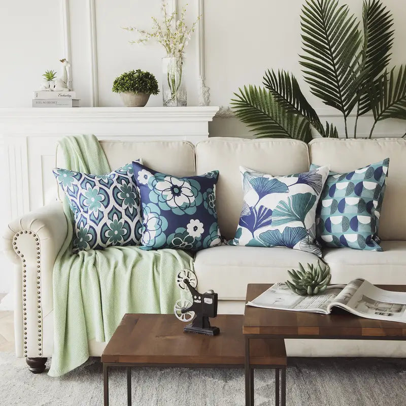 4pcs Ginkgo Biloba Geometric Pattern Sofa Cushions