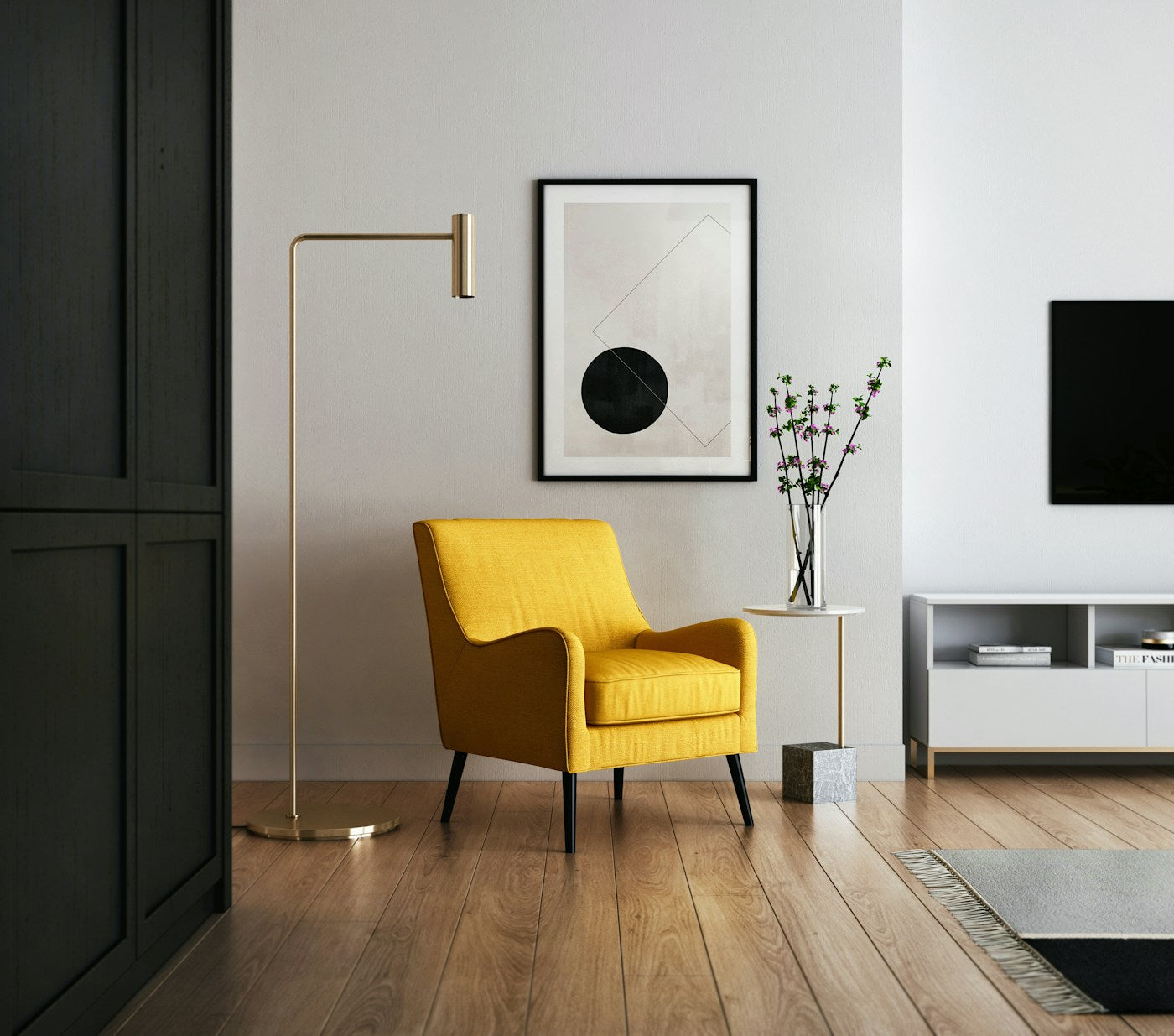Slim arc floor lamp living room interior design